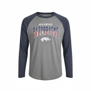 NWOT Unisex Univ of Arkansas Razorbacks Blue Gray Baseball Tee Shirt - Size M